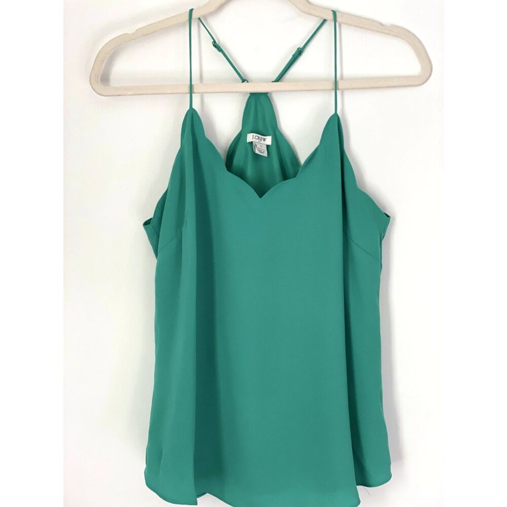 J. Crew Scallop Hem Green Tank Top Blouse Size 4 h58